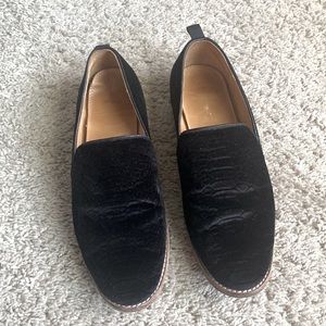 Bill Blass Anthropologie velvet snake print embossed smoking loafers Sutton 9